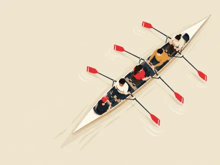 A rowing crew seen from above, all oars moving together