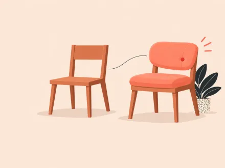 The same simple wooden chair twice, plain on the left, and with a soft cushion and curved back on the right.