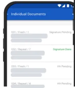 Individual documents screen with signature and home-visit status per member