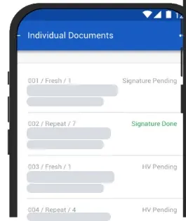 Individual documents screen with signature and home-visit status per member