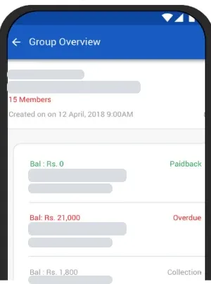 Group overview screen with balances, overdue and paid-back status