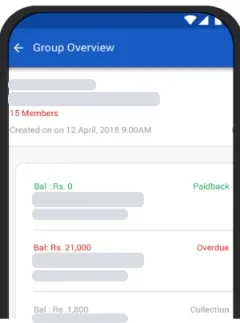 Group overview screen with balances, overdue and paid-back status