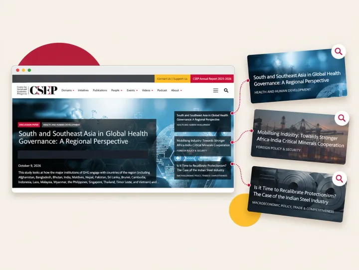 CSEP's redesigned home page and three of its research papers