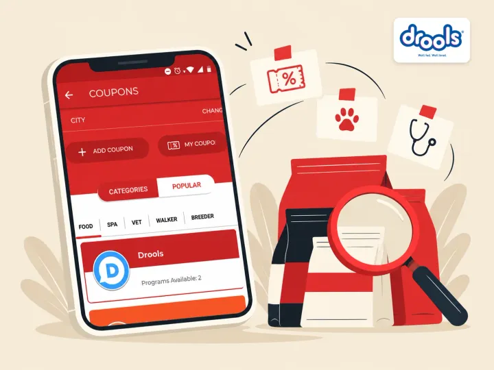 The coupons screen of Drools' loyalty app