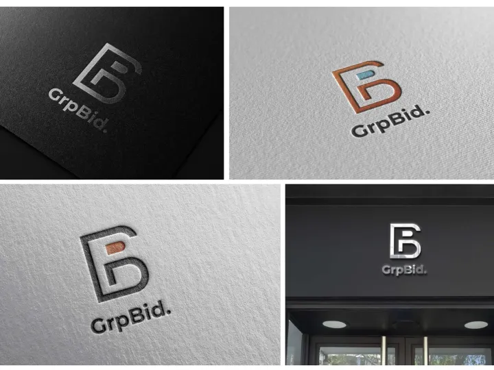 The GroupBid logo applied on four brand mock-ups