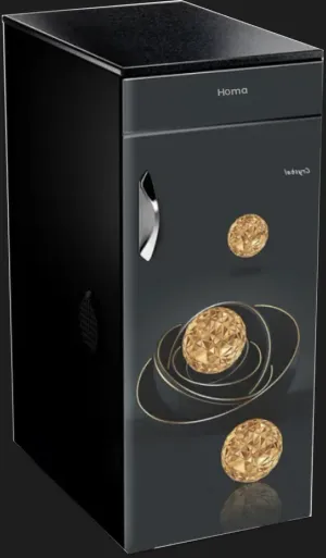 The Homa atta chakki, a black cabinet with a gold-sphere pattern on its door