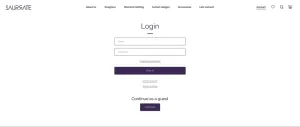 The Saurrate sign-in page with email and password fields and a Continue as a guest button