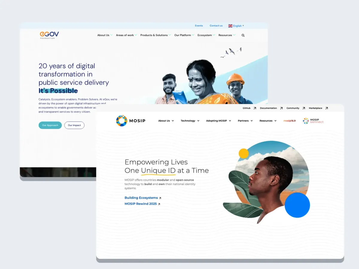 The home pages of the eGov Foundation website and the MOSIP website, one over the other